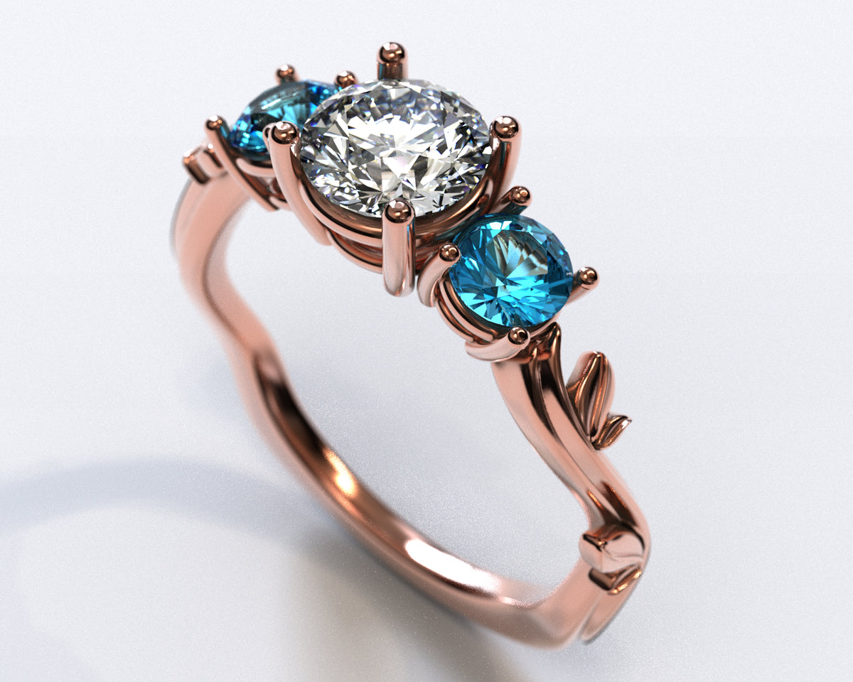 3 Stone Rose Gold Engagement Ring