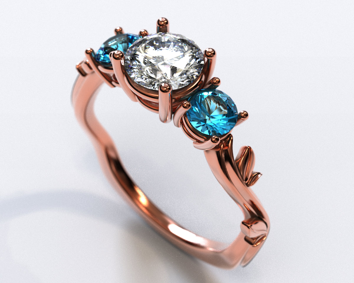 3 Stone Rose Gold Engagement Ring