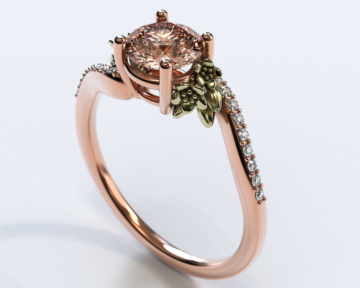Flower Shaped Two Tone Gold Morganite Engagement Ring