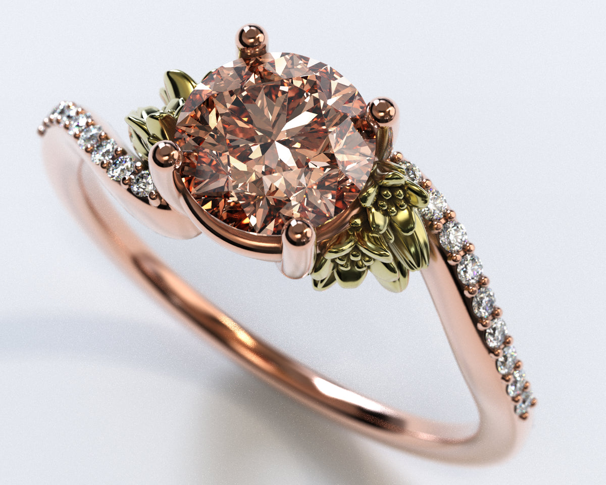 Flower Shaped Two Tone Gold Morganite Engagement Ring