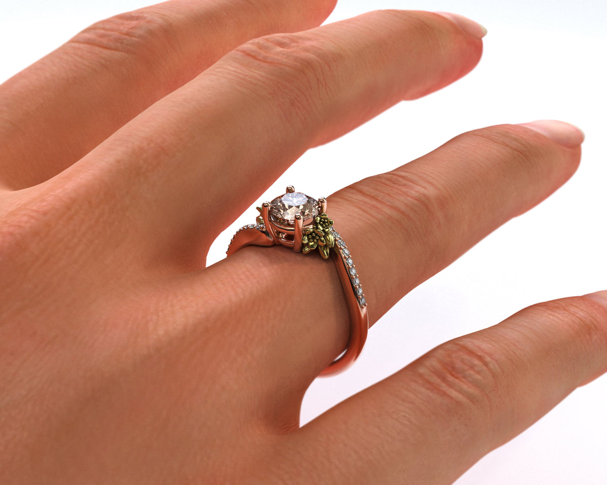 Flower Shaped Two Tone Gold Morganite Engagement Ring