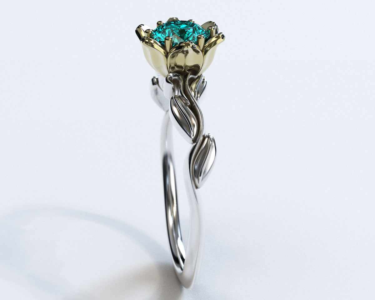 Floral Aquamarine Halo Engagement Ring