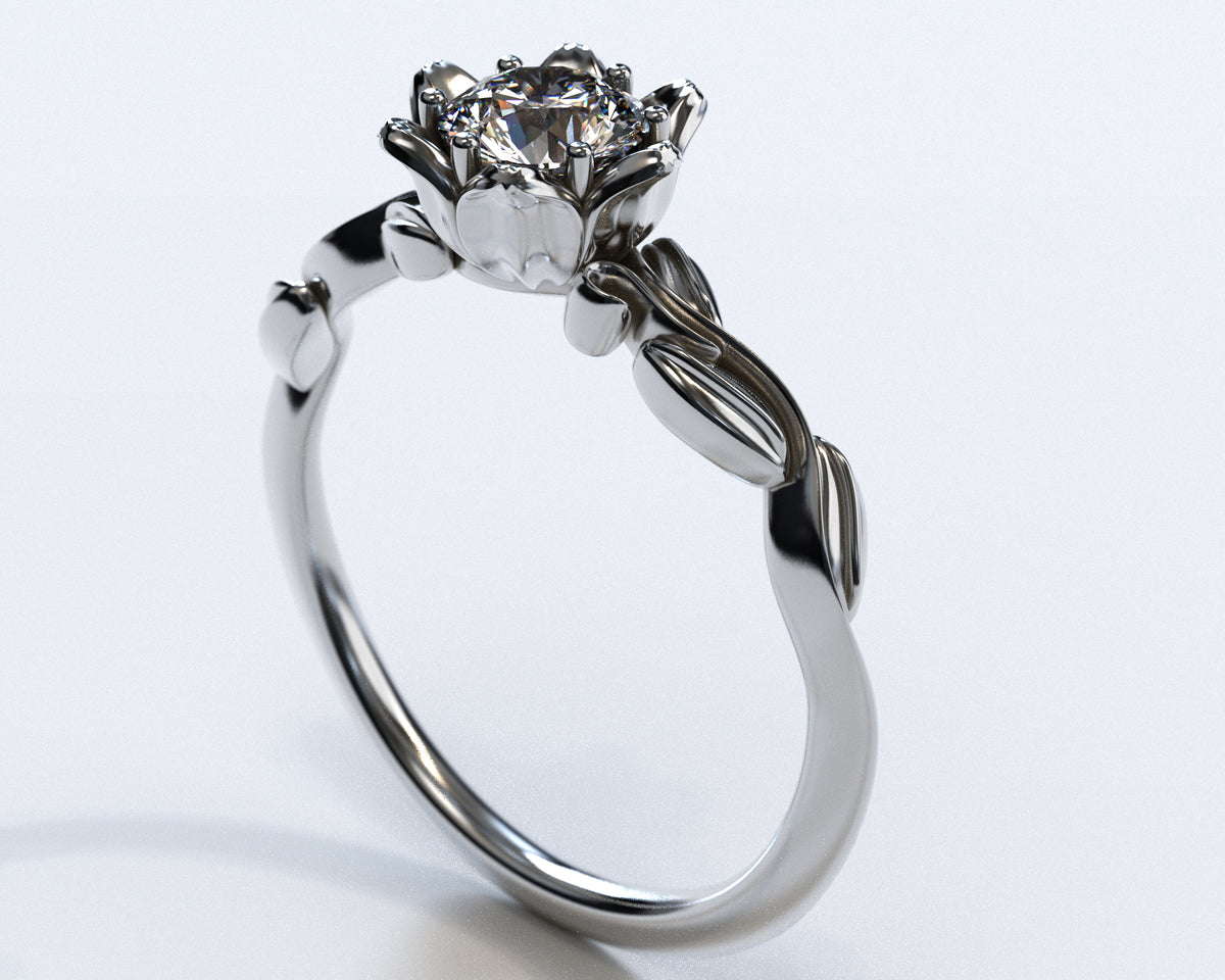 Unique Floral Halo Rose Gold  Engagement Ring