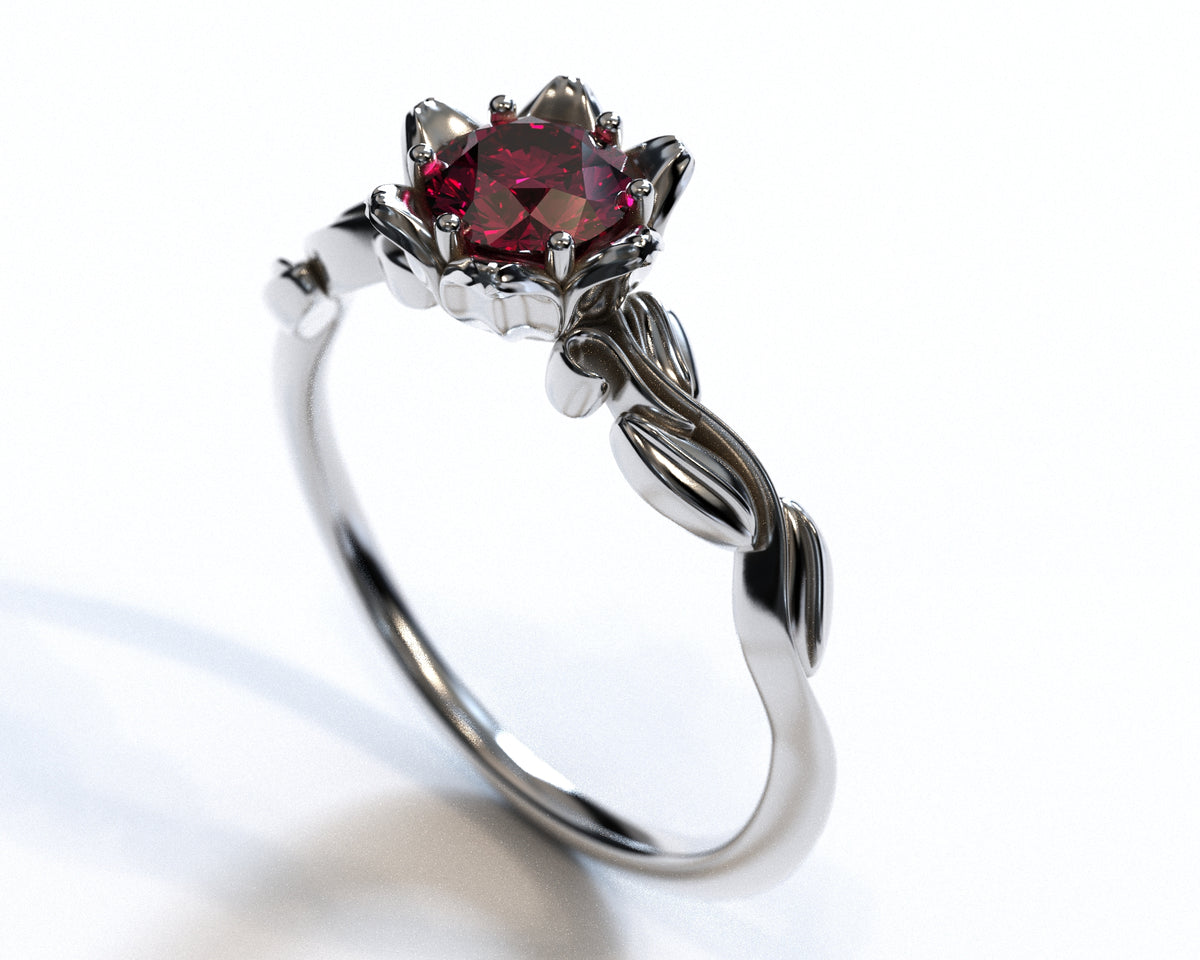 Unique Floral Ruby Engagement Ring