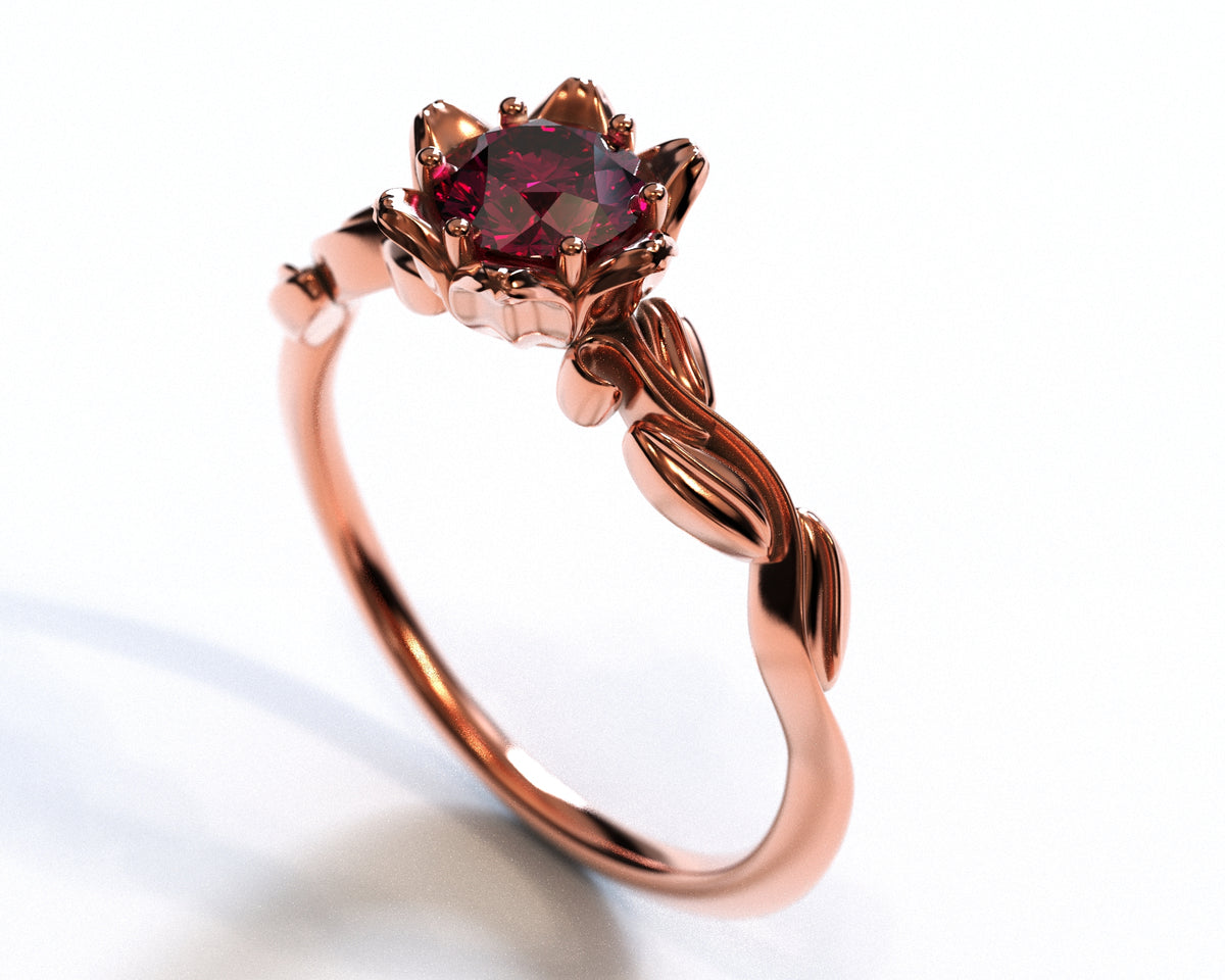 Unique Floral Ruby Engagement Ring