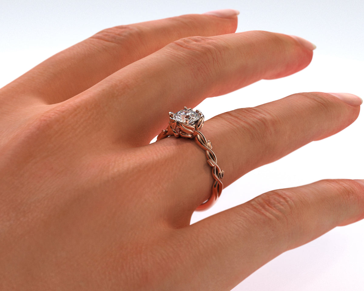 Unique Halo Rose Gold Moissanite Engagement  Ring