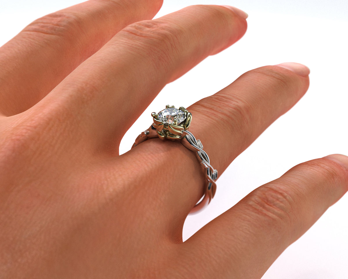 Floral Diamond Halo Engagement Ring