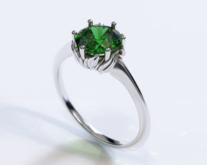 Unique Emerald Flower Engagement Ring