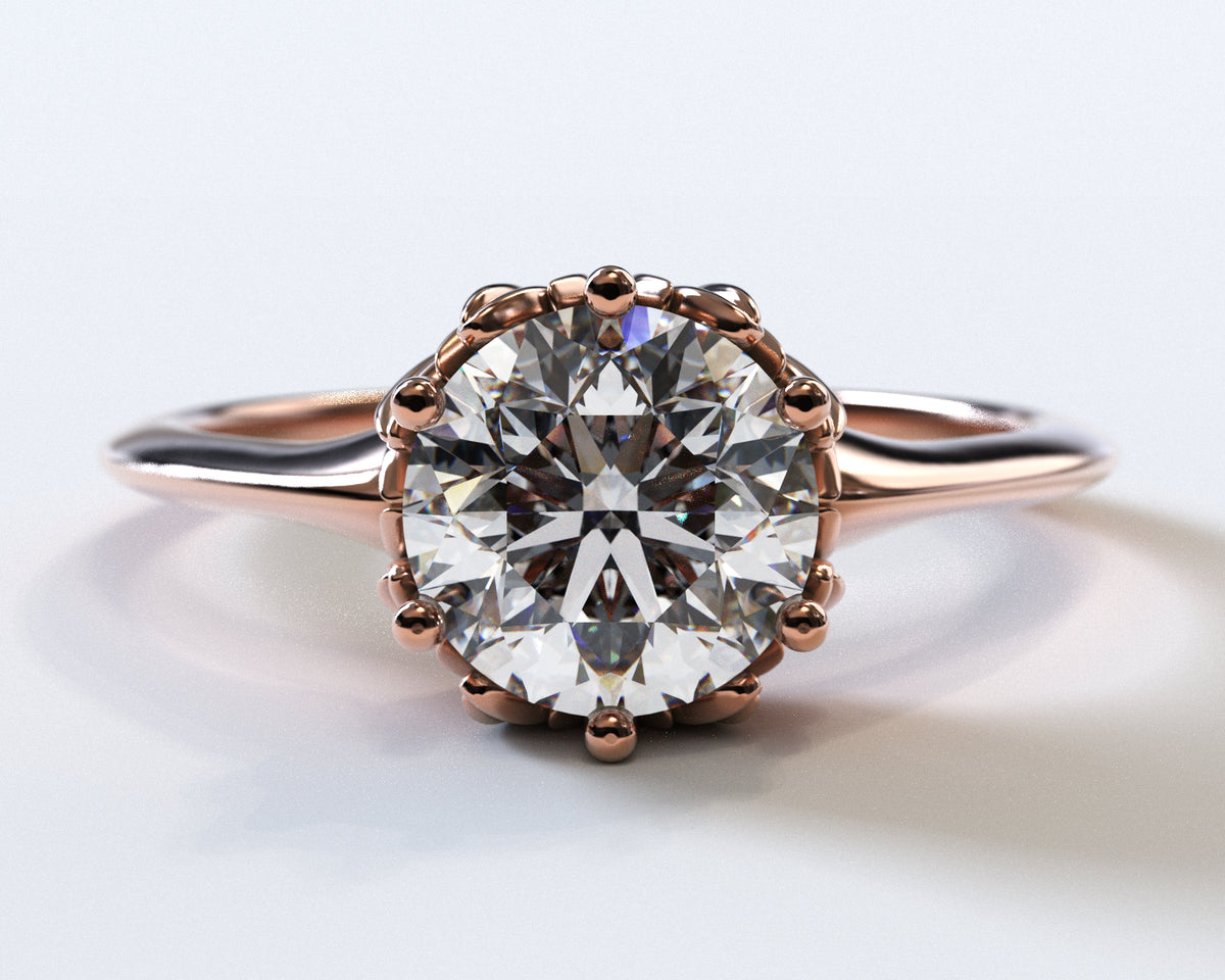 Floral Rose Gold Halo Moissanite Engagement Ring