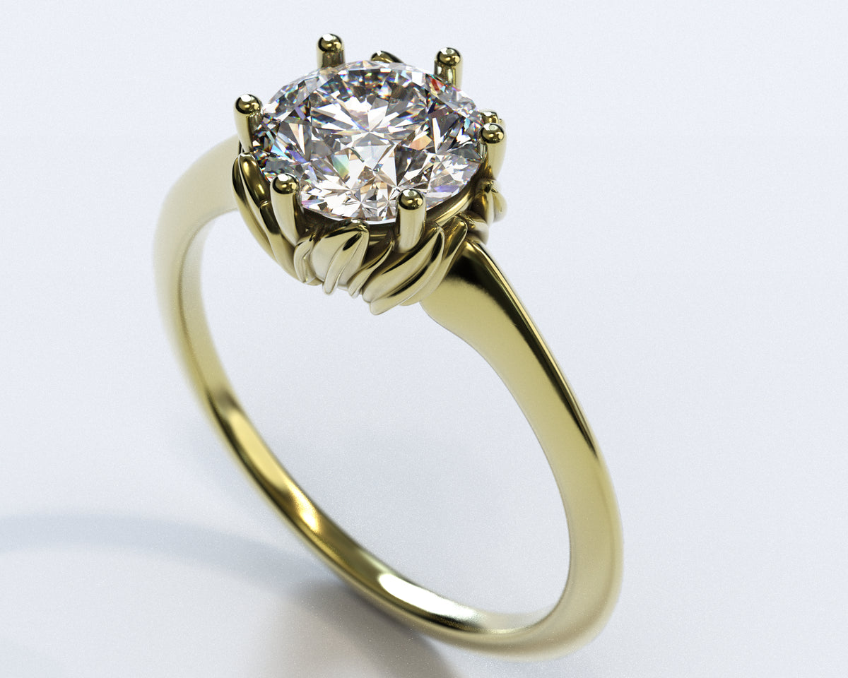Floral Rose Gold Halo Moissanite Engagement Ring