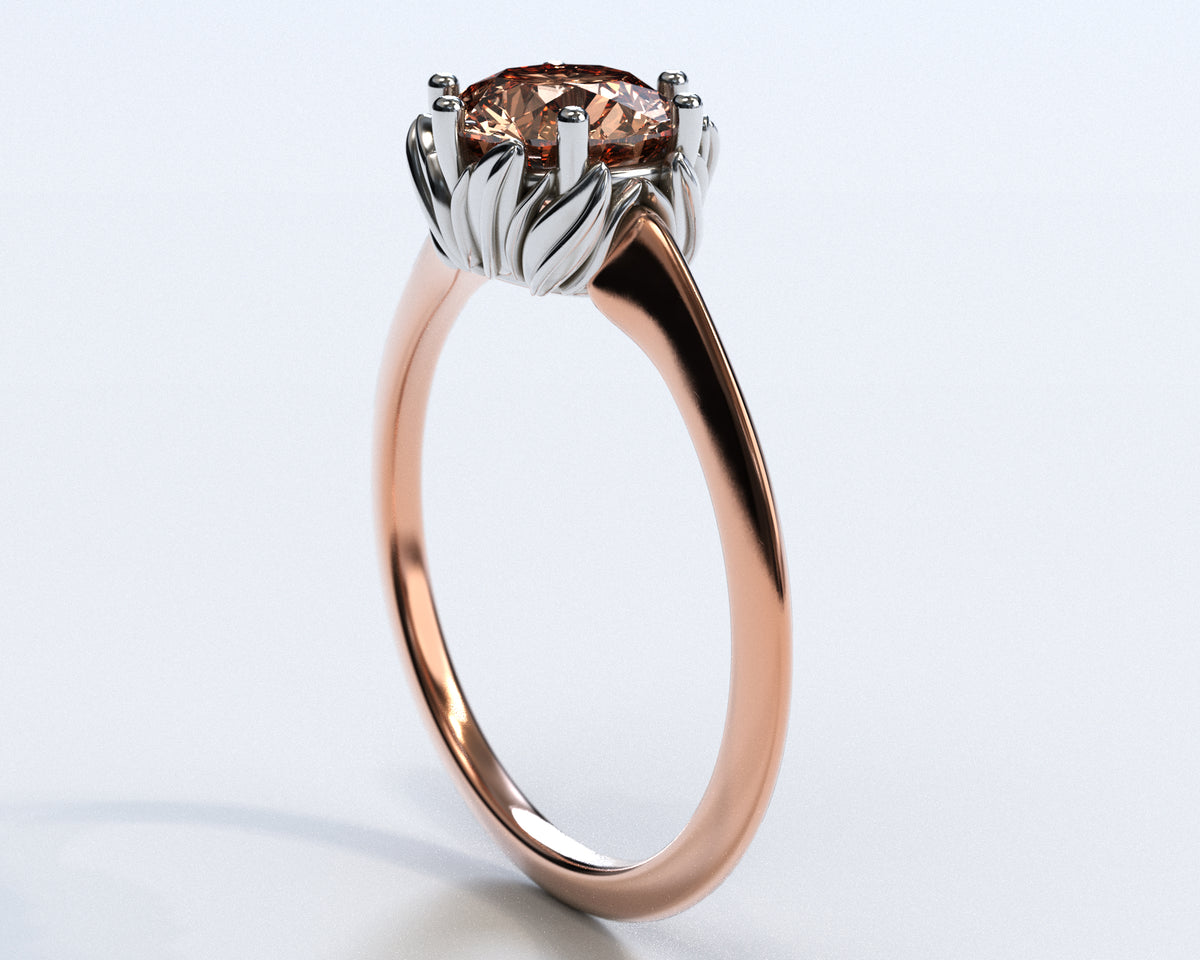 Unique Two Tone Gold Halo Morganite Engagement Ring
