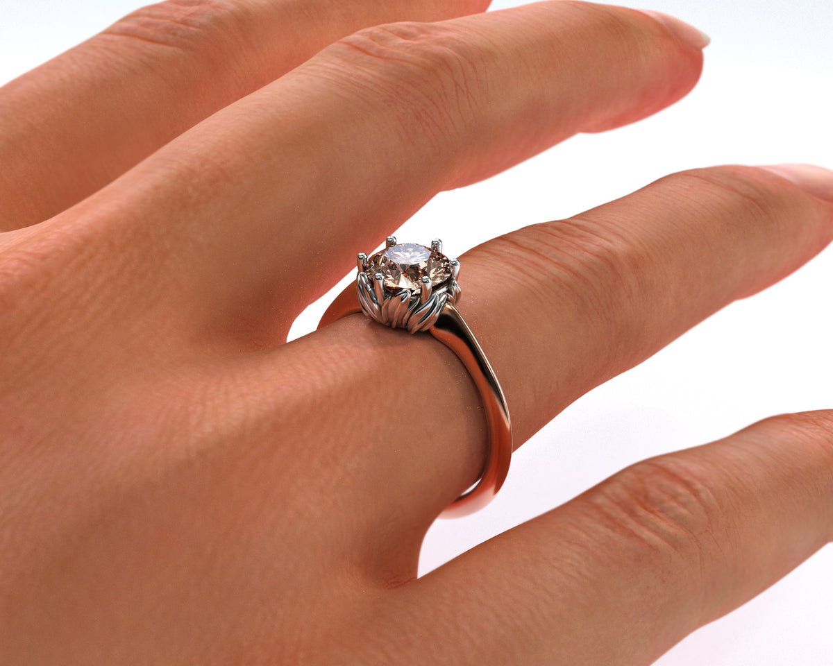 Unique Two Tone Gold Halo Morganite Engagement Ring