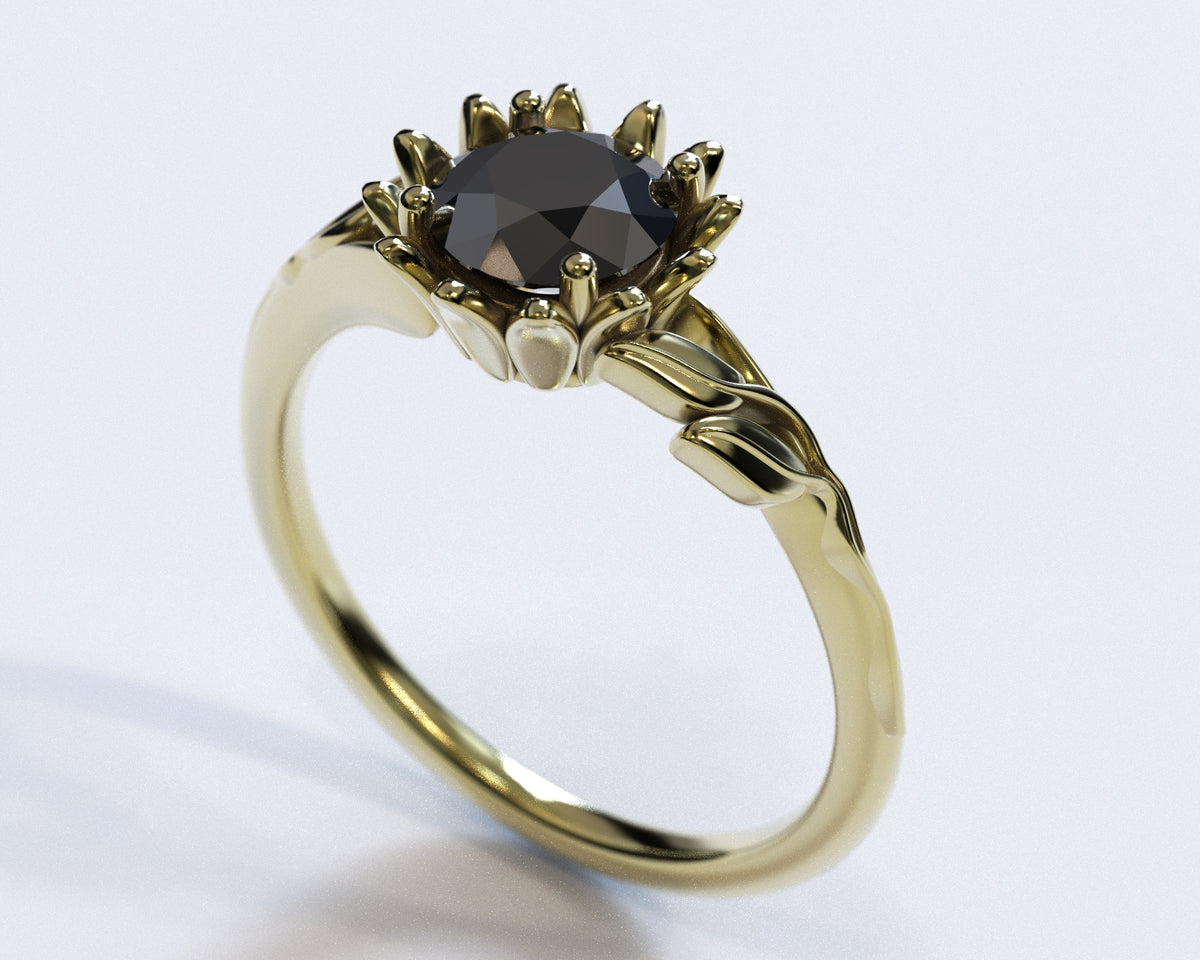 Unique Black Diamond Floral Engagement Ring