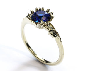 White Gold Flower Sapphire Engagement Ring