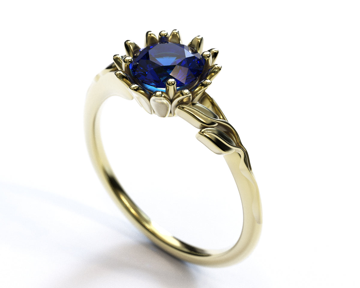 White Gold Flower Sapphire Engagement Ring