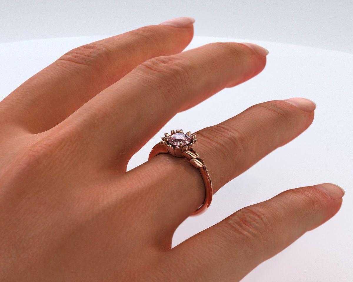 Unique Floral Morganite Halo Engagement Ring