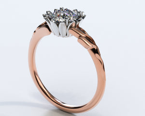 Floral Two Tone Gold Halo Moissanite Engagement Ring