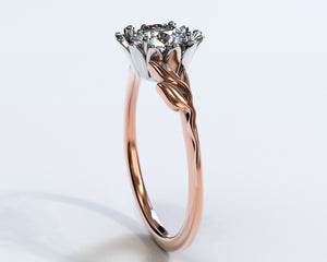 Floral Two Tone Gold Halo Moissanite Engagement Ring
