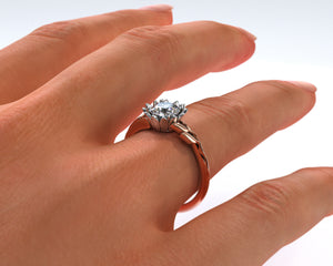 Floral Two Tone Gold Halo Moissanite Engagement Ring