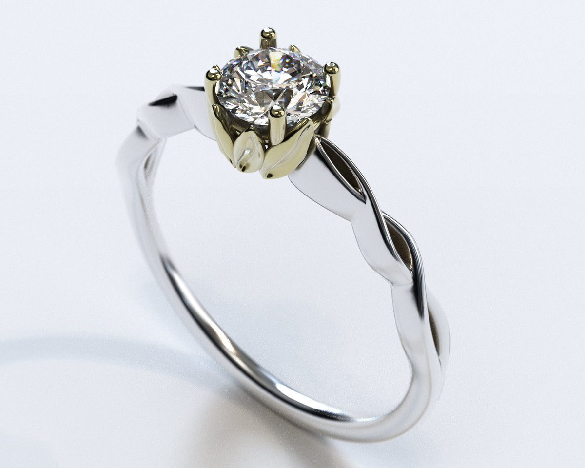 Unique Flower Diamond Halo Engagement Ring
