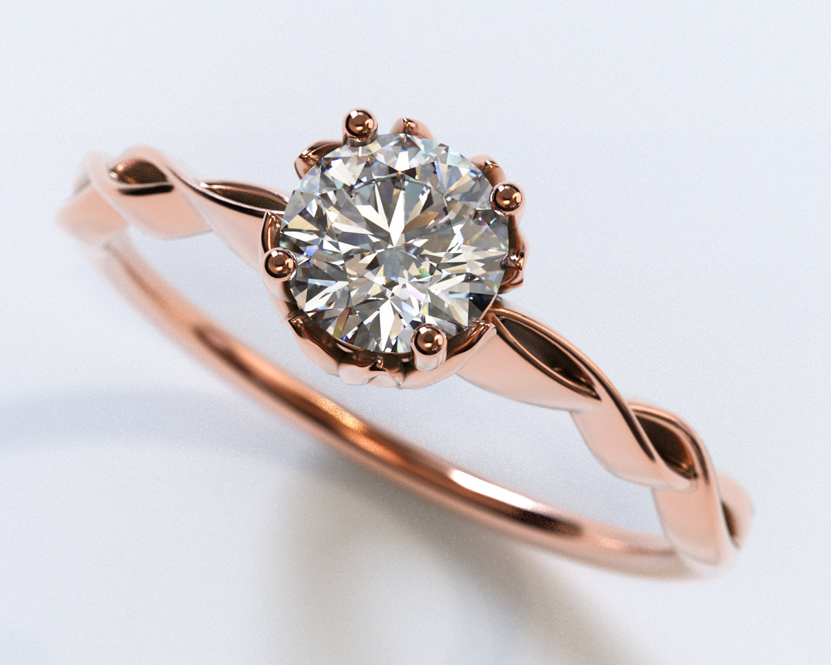 Unique Flower Rose Gold Halo Moissanite Engagement Ring