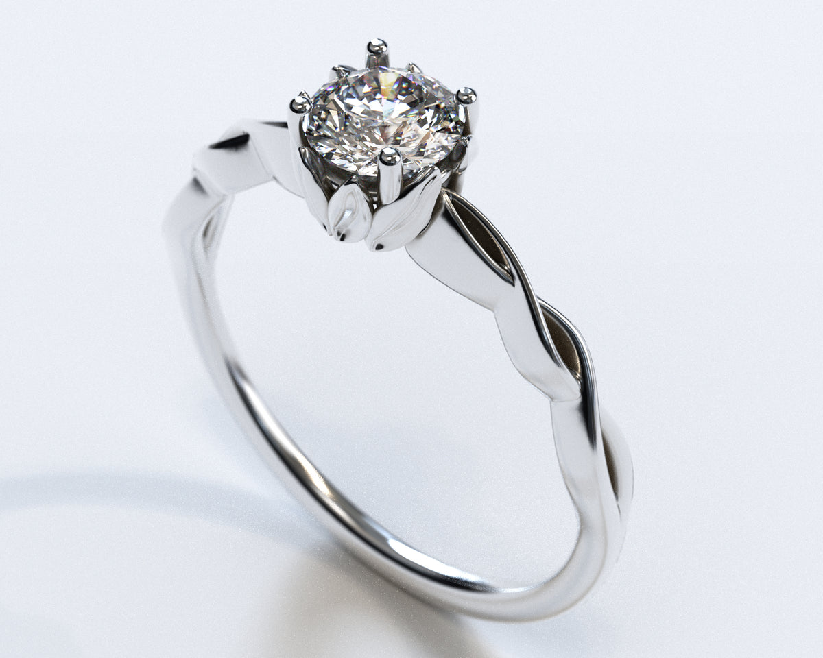 Unique Flower Rose Gold Halo Moissanite Engagement Ring