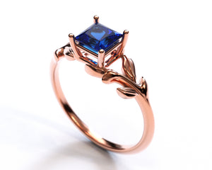 Princess Cut Flower Sapphire Engagement Ring