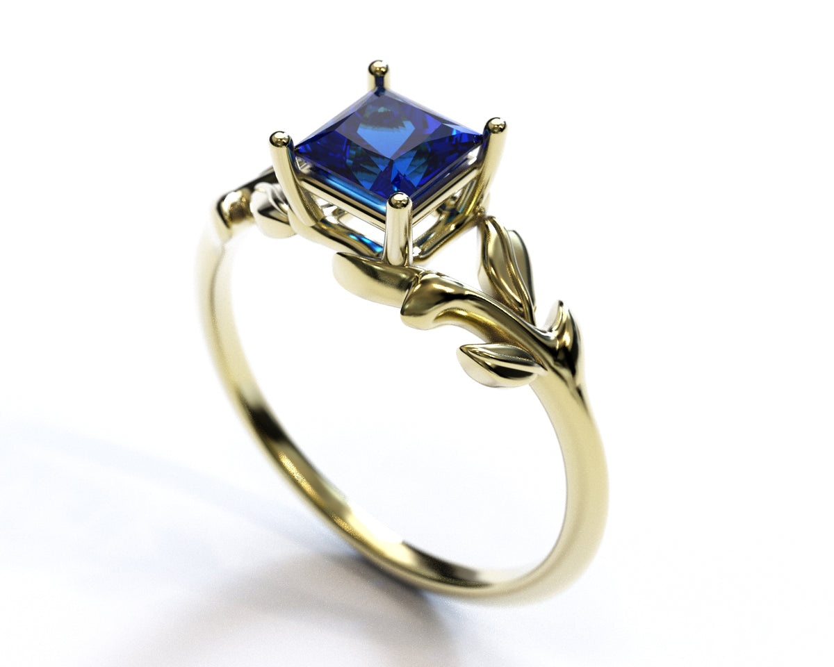 Princess Cut Flower Sapphire Engagement Ring
