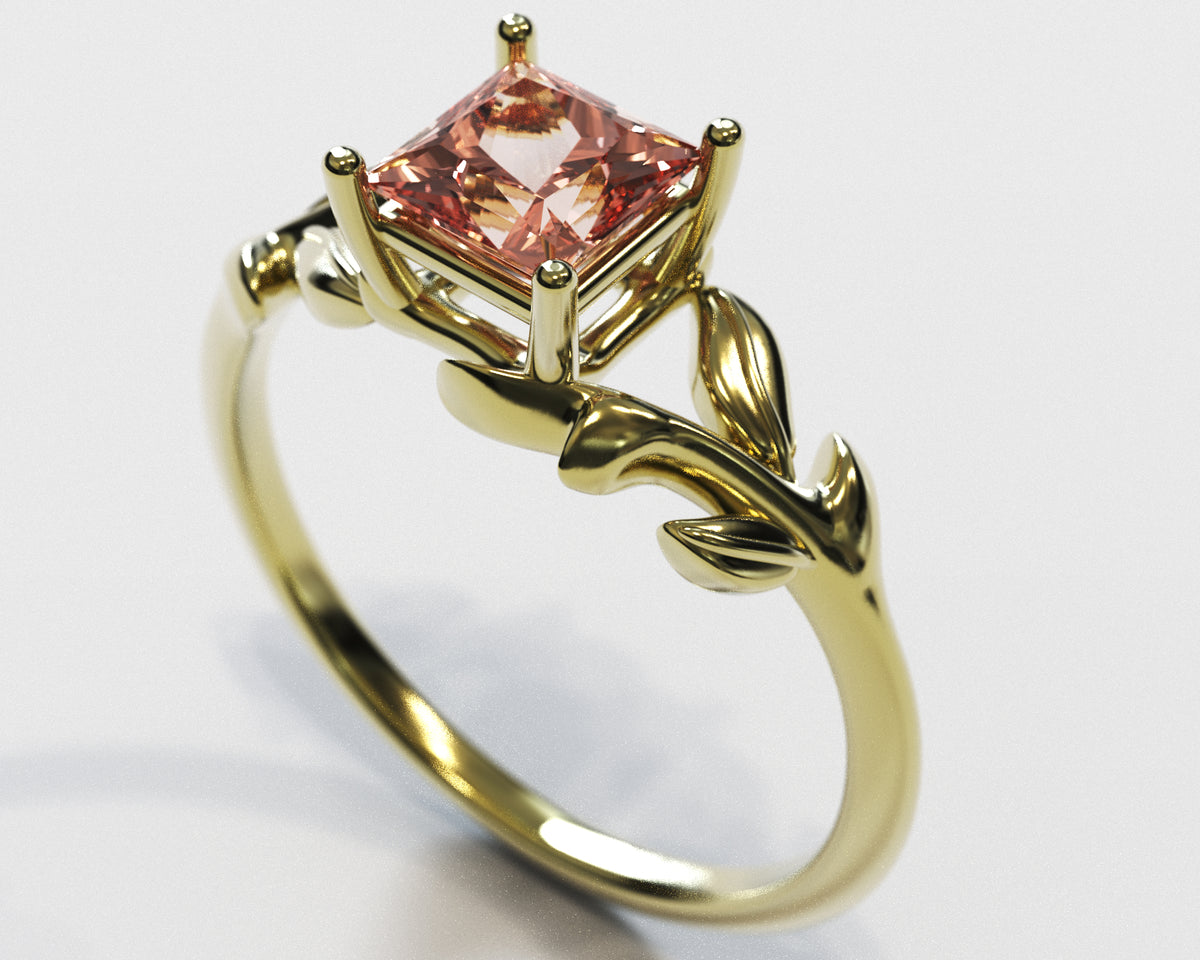 Unique Flower Morganite Engagement Ring With Leaves