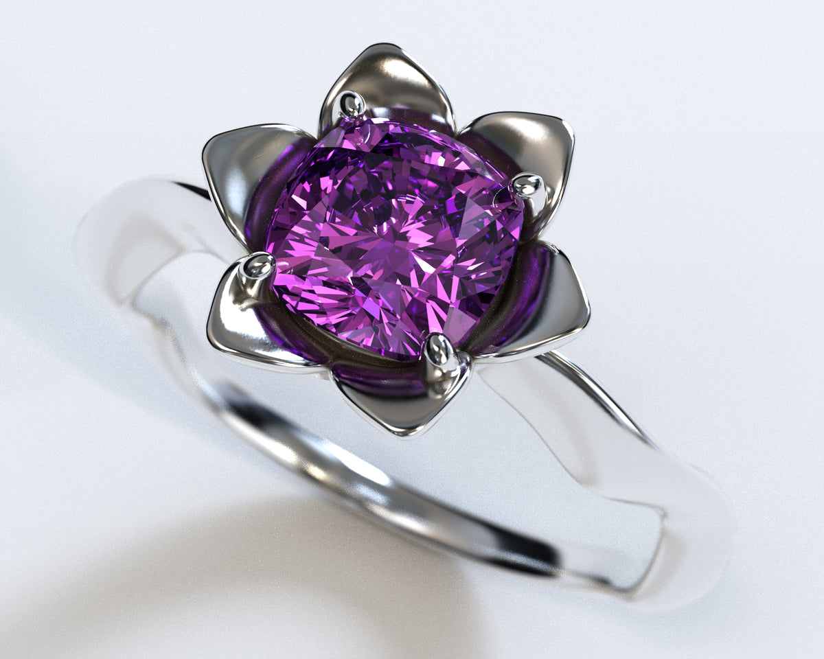 Unique Floral Amethyst Engagement Ring