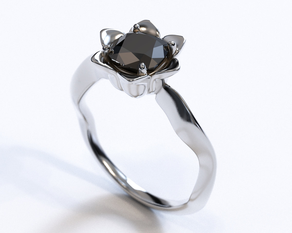 Unique Black Diamond Flower Engagement Ring