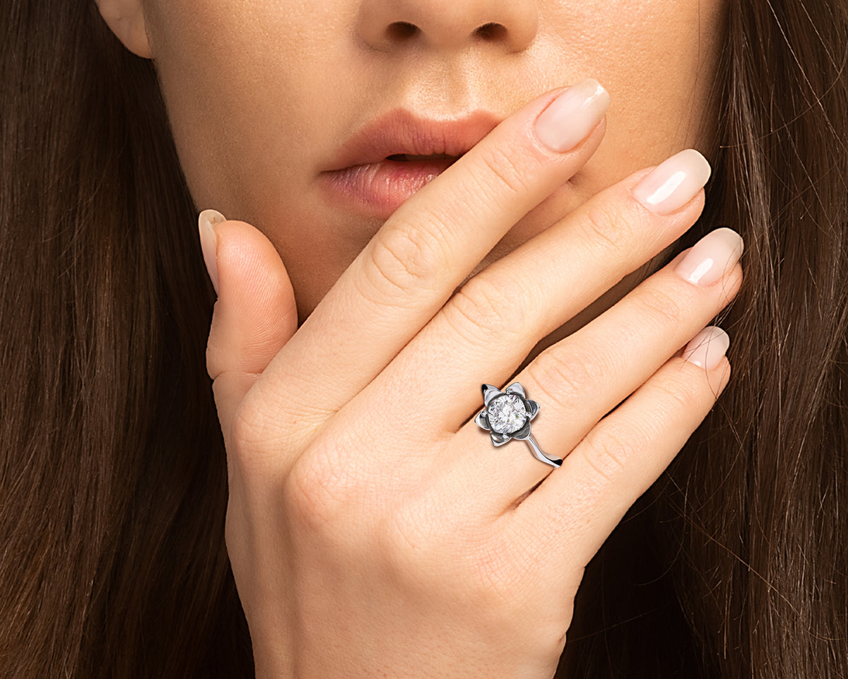 Unique Diamond Floral Engagement Ring