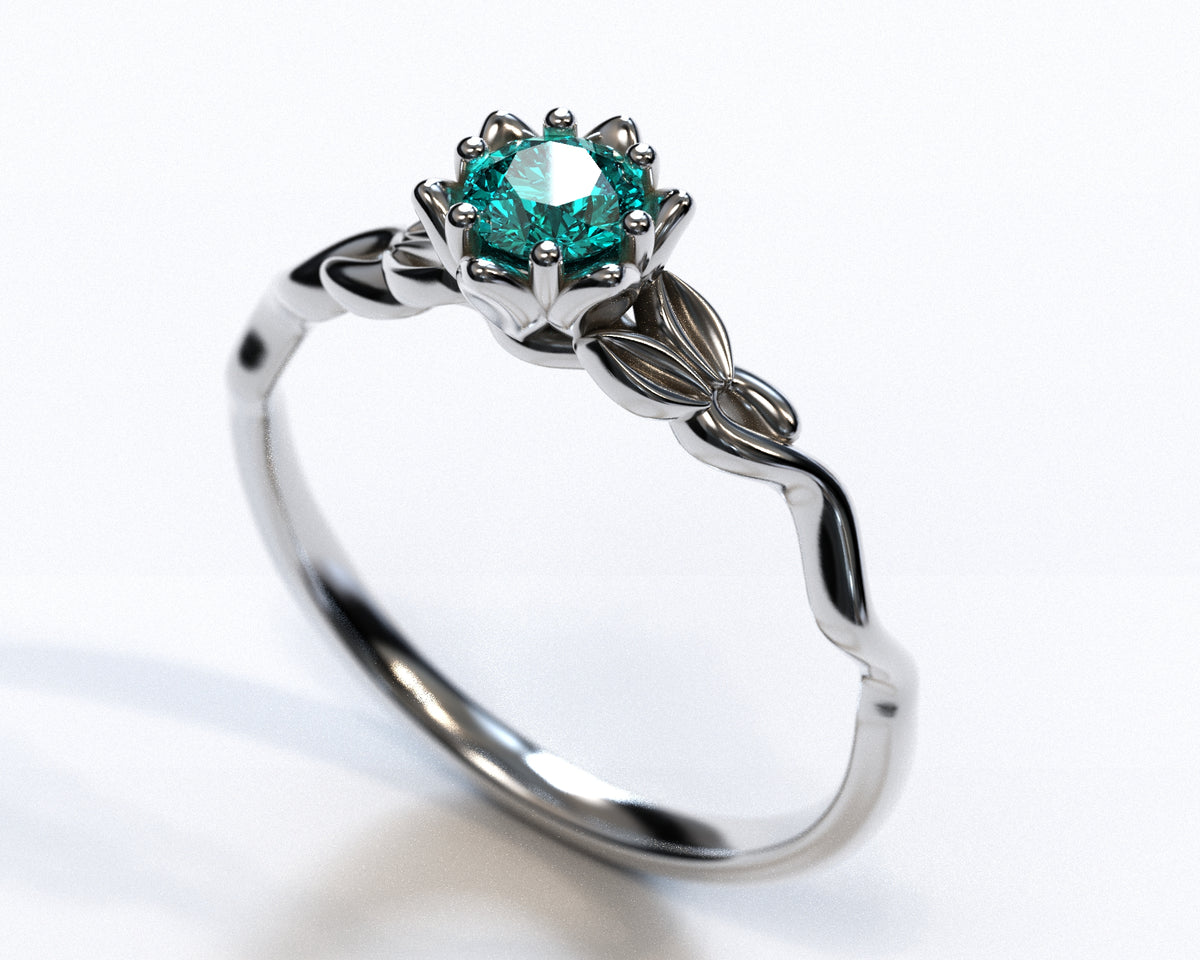 Unique Floral Aquamarine Ring White Gold