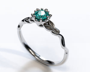 Unique Floral Aquamarine Ring White Gold