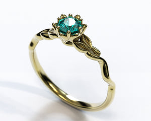 Unique Floral Aquamarine Ring White Gold