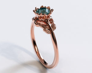 Unique Flower Aquamarine Engagement Ring