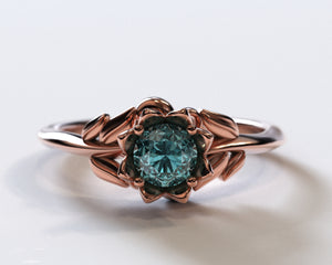 Unique Flower Aquamarine Engagement Ring