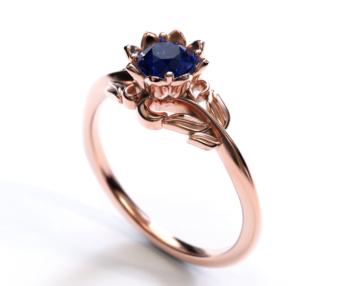 Floral Blue Sapphire Engagement Ring