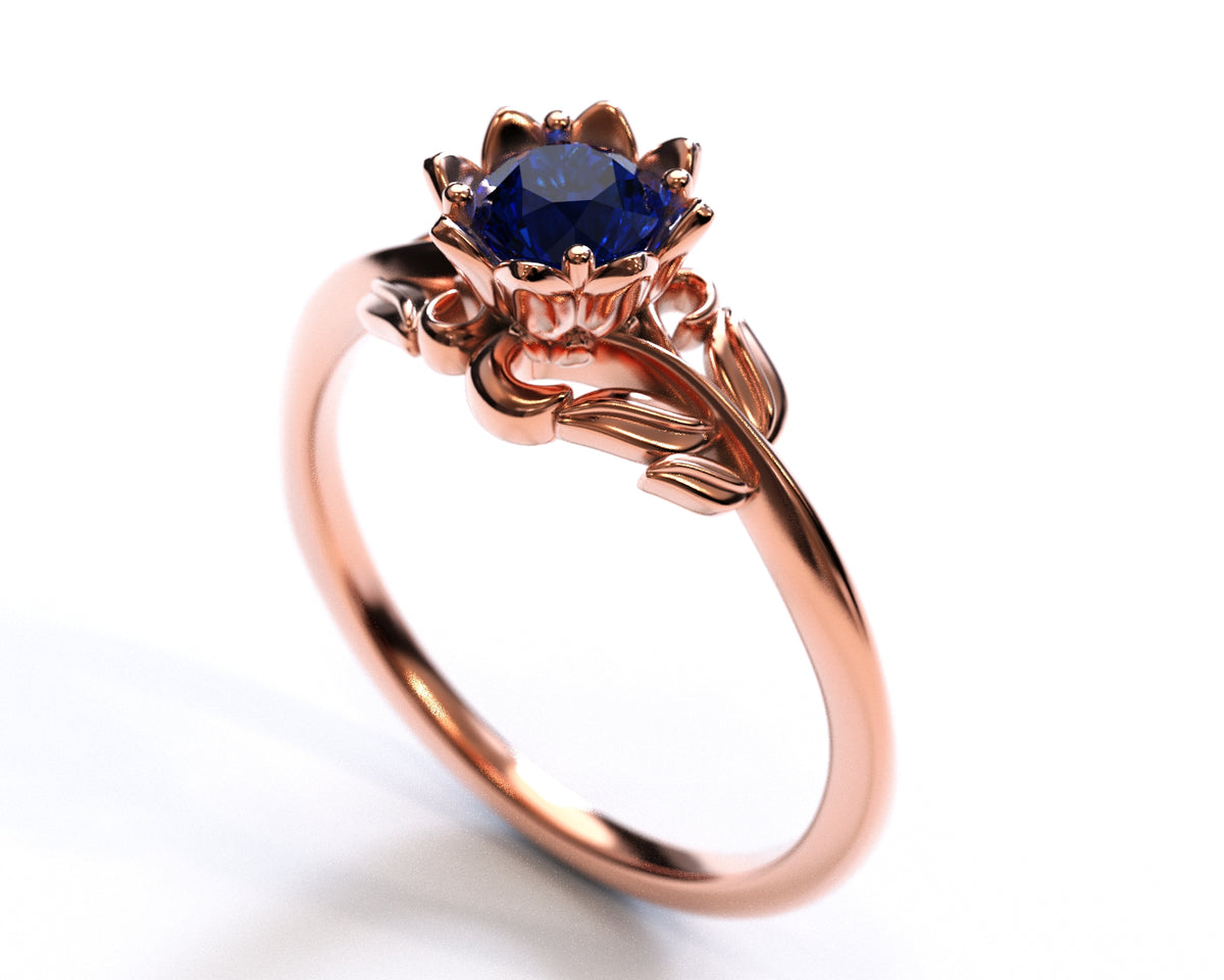 Floral Blue Sapphire Engagement Ring