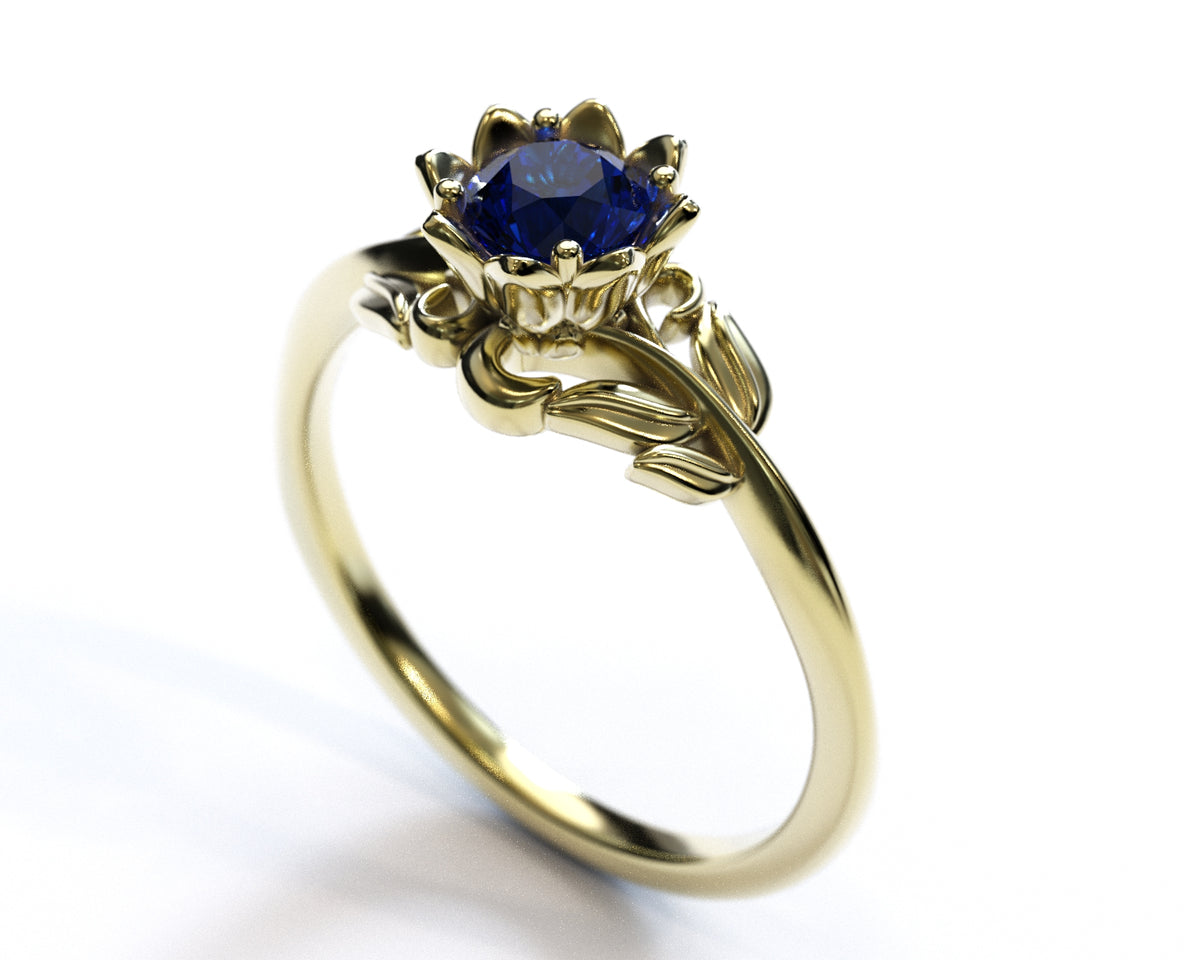 Floral Blue Sapphire Engagement Ring