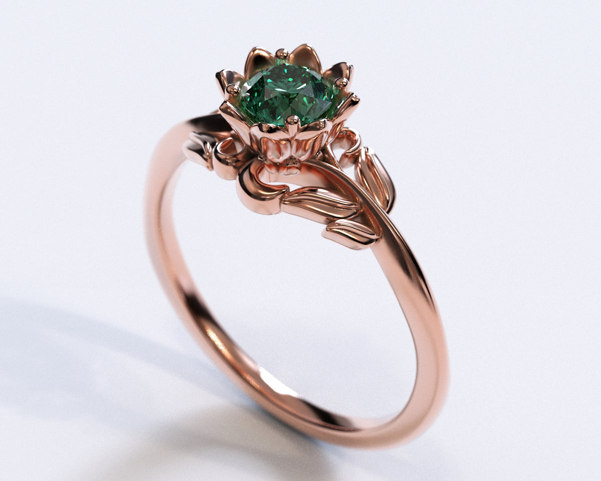 Unique Floral Emerald Engagement Ring