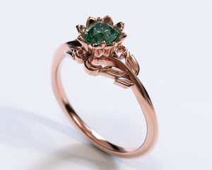 Unique Floral Emerald Engagement Ring