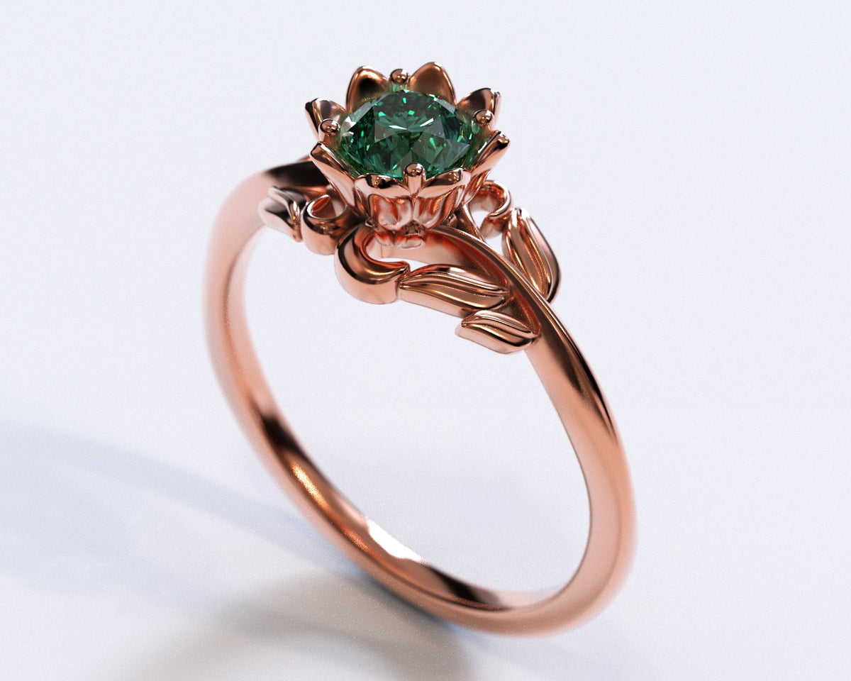 Unique Floral Emerald Engagement Ring