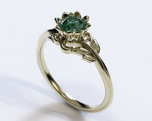 Unique Floral Emerald Engagement Ring