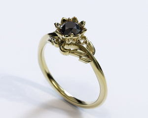 Unique Floral Emerald Engagement Ring