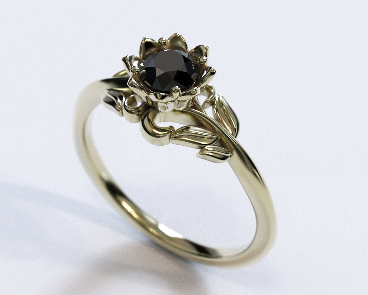 Nature Inspired Black Diamond Flower Engagement Ring