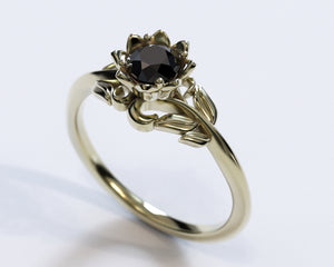Nature Inspired Black Diamond Flower Engagement Ring