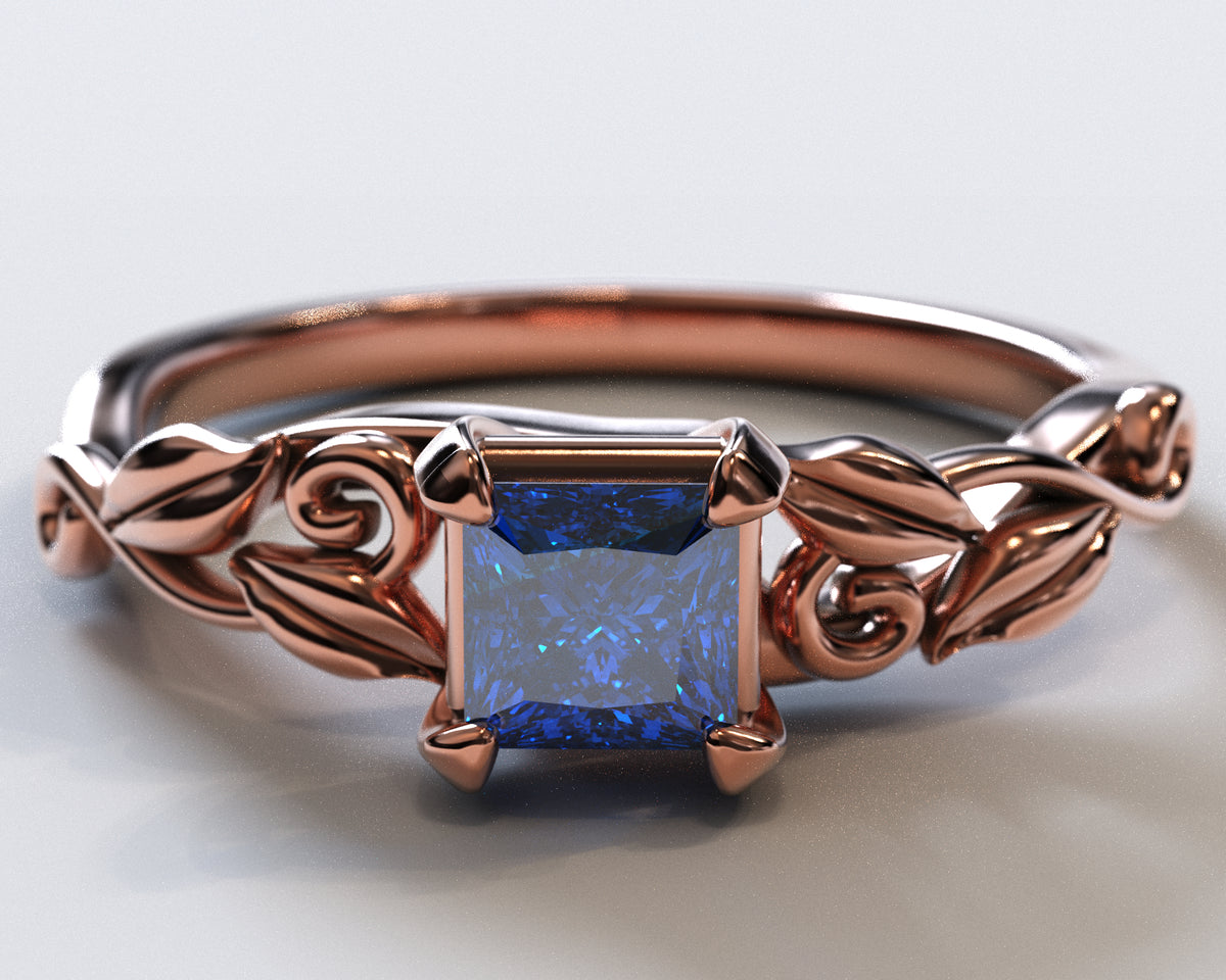 Unique Princess Cut Sapphire Engagement Ring