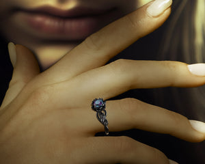 Floral Alexandrite Engagement Ring 14K Black Gold