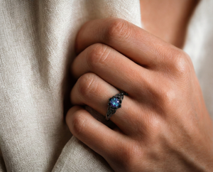 Floral Alexandrite Engagement Ring 14K Black Gold